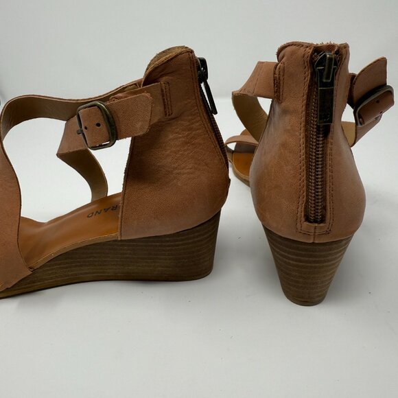 Lucky Brand Jenley Tan Leather Strappy Wedge Sandals - Picture 2 of 5